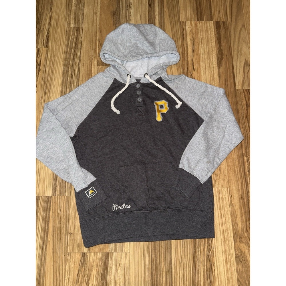 Majestic MLB Pittsburgh Pirates Hoodie Women's Size‎ S Small Soft Thin Gray Rope